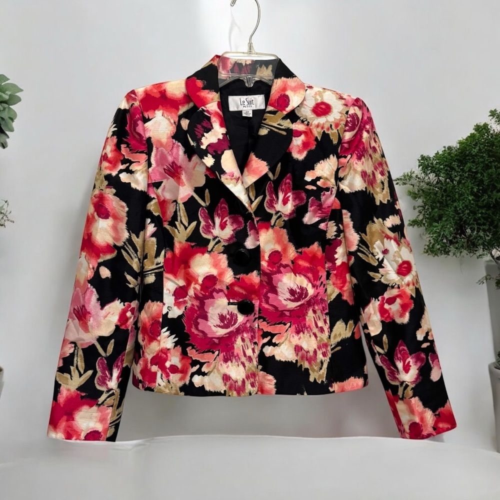 Le Suit Petite Vibrant Three Button Floral Blazer Suit Jacket size 2P - Picture 6 of 6